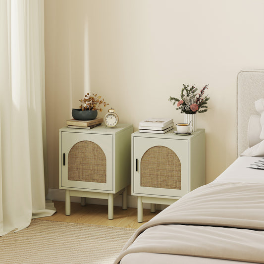 HOMCOM 2-Piece Rattan Bedside Table in Light Green, image 2