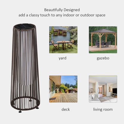 Outsunny Patio Garden PE Rattan Solar Lights Woven Resin Wicker Lantern Auto On/Off Solar Powered Lights, Brown