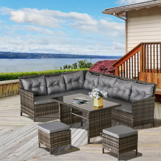 Outsunny 8 Seater Patio wicker Sofa Set ,Outdoor Couch with Table & Cushions, Grey