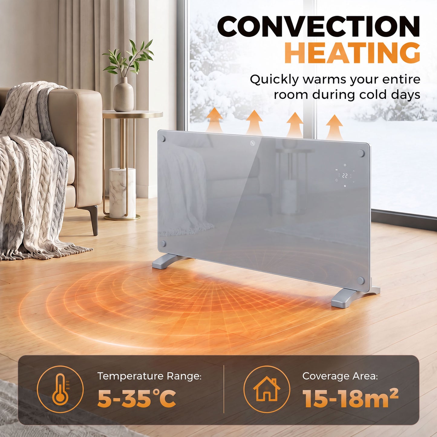 HOMCOM 1500W Smart Panel Heater Wall Mounted & Freestanding, Electric Heater with Weekly Timer, Open Window & Anti-Frost, Grey