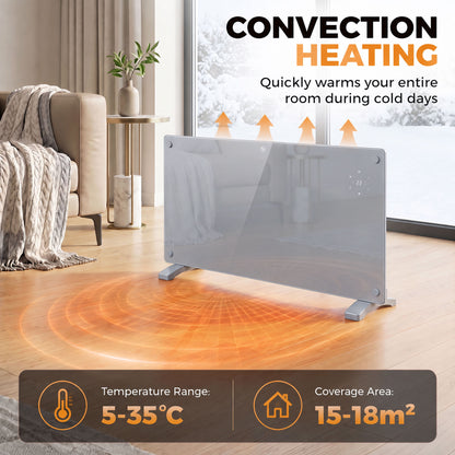 HOMCOM 1500W Smart Panel Heater Wall Mounted & Freestanding, Electric Heater with Weekly Timer, Open Window & Anti-Frost, Grey