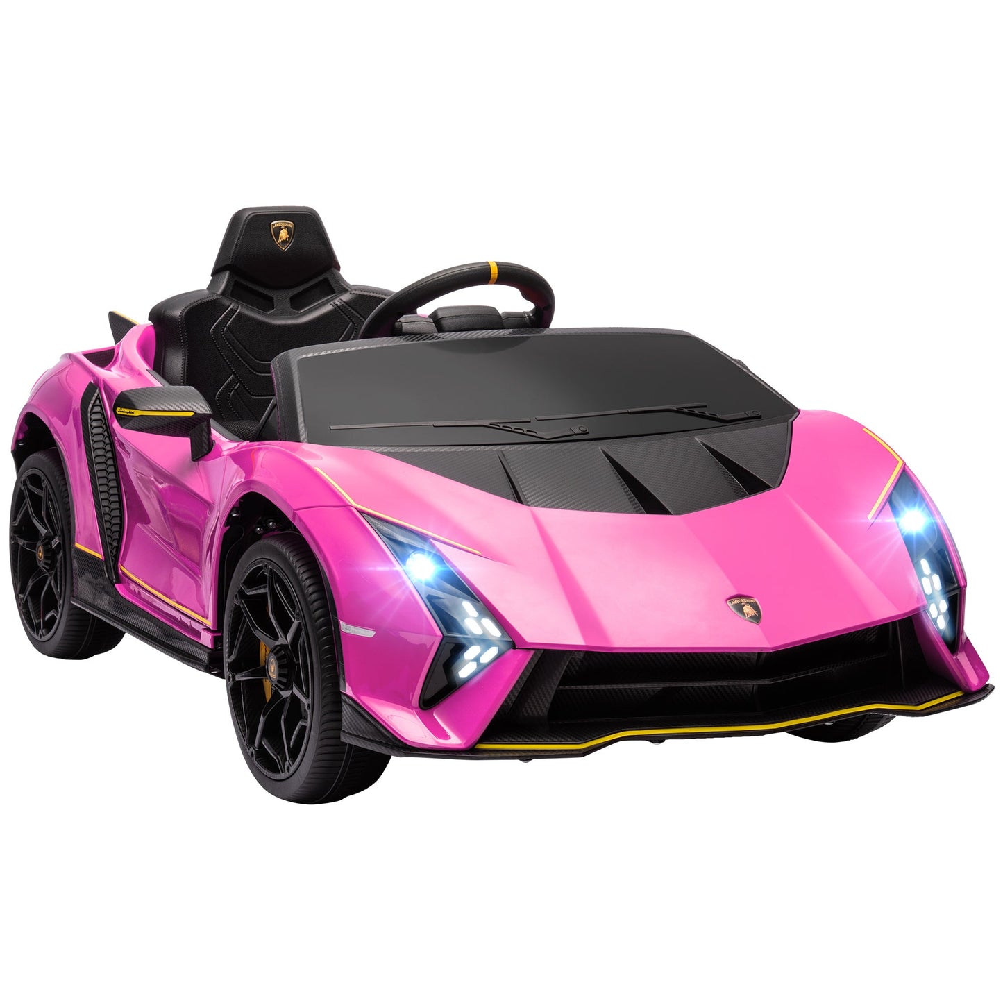AIYAPLAY 12V Lamborghini Autentica Licensed Kids Electric Car with Remote Control, 4 Suspension Wheels, Soft Start, Pink