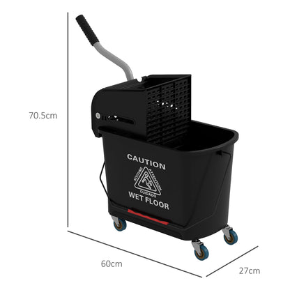 20L Mop Bucket with Wringer and Handle, Mop Bucket on Wheels for Floor Cleaning, Separate Dirty and Clean Water, Black