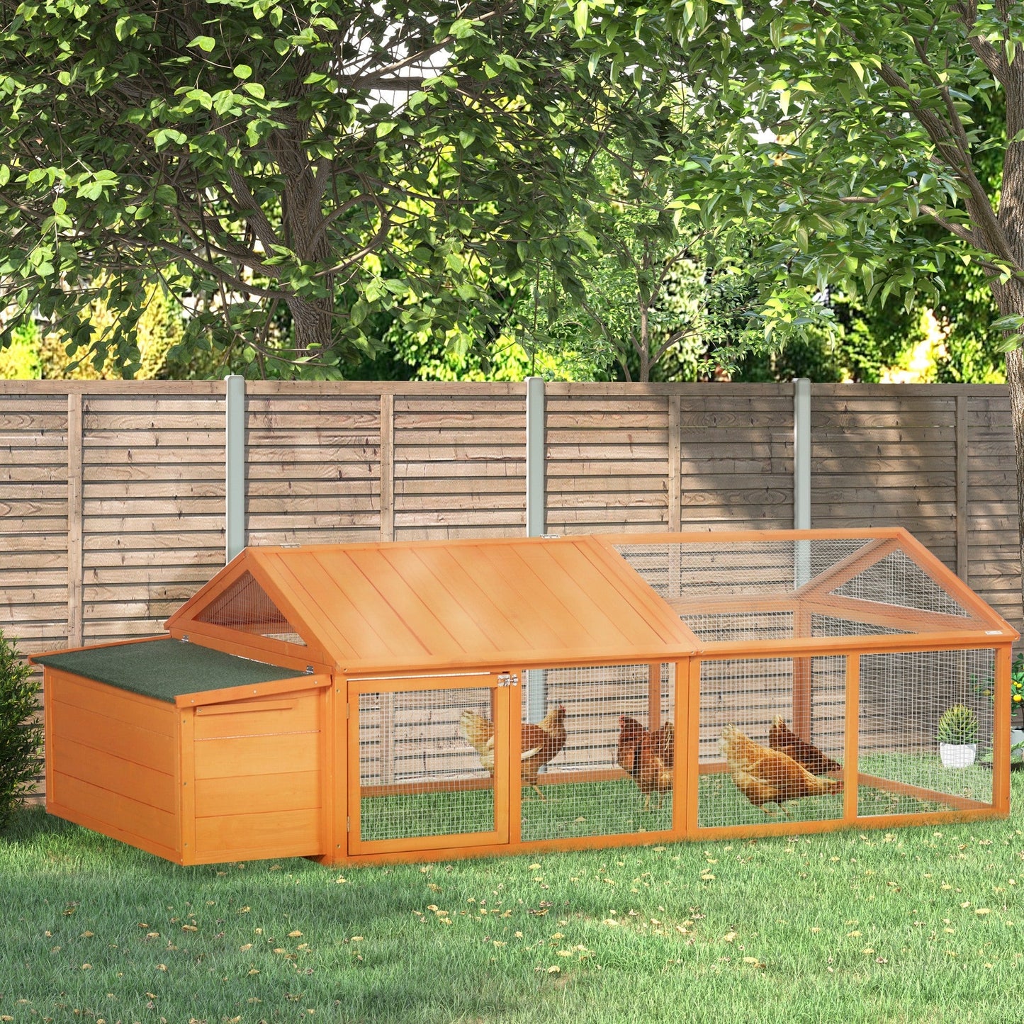 PawHut Wooden Chicken Coop with Nesting Box, Openable Roof, for 4-8 Chickens, Ducks, Orange