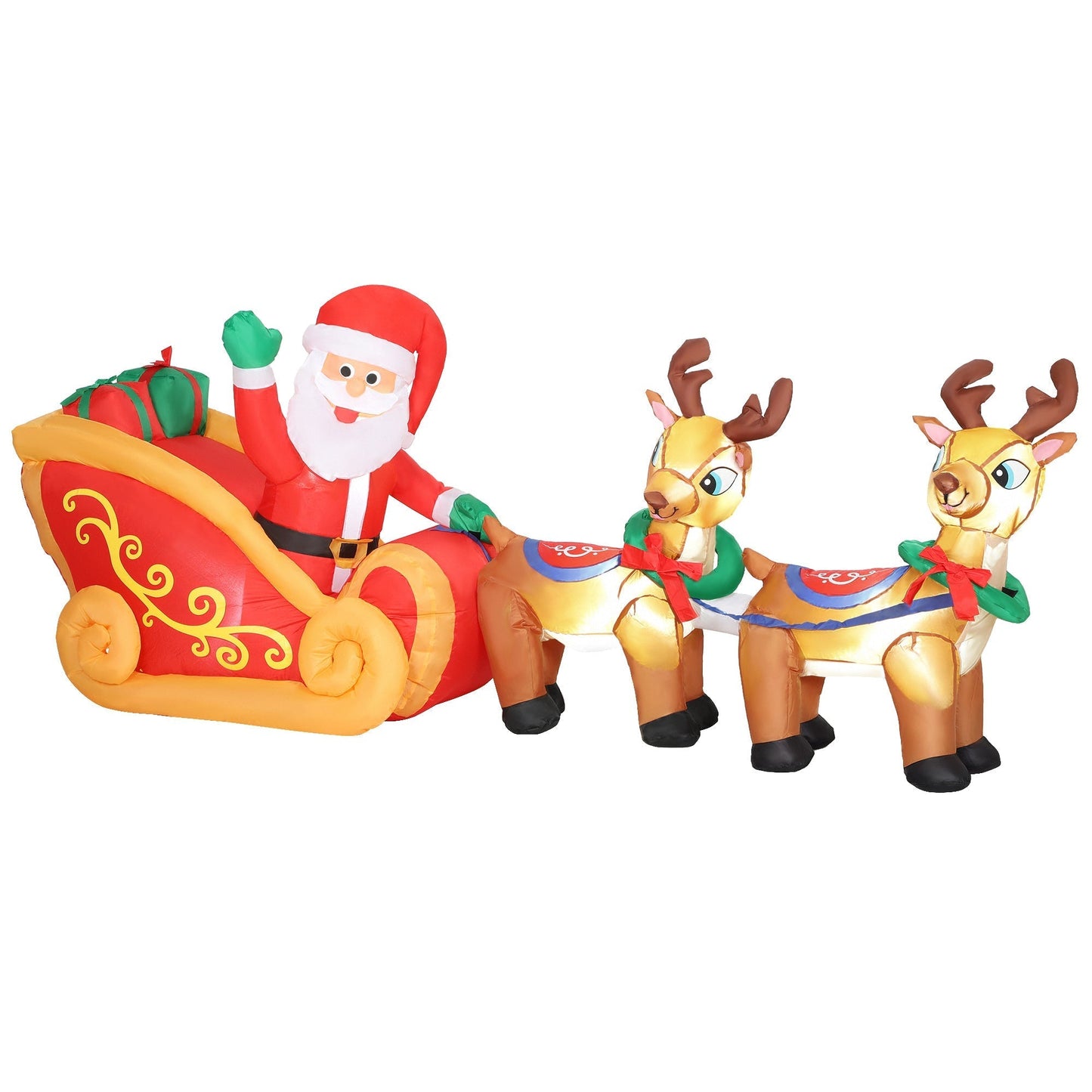 Outsunny 7.9ft Christmas Inflatable Santa on Sleigh with Two Reindeer, Outdoor Christmas Blow Up Decoration with Built-in LED Lights for Garden, Indoor Outdoor Home Decor