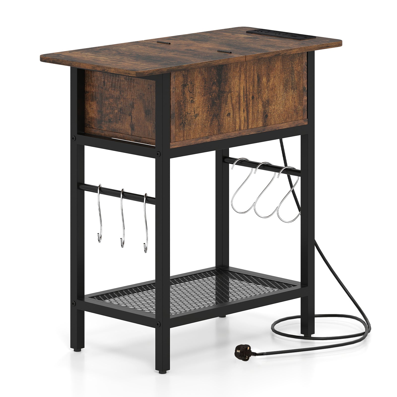 Narrow End Table Skinny Sofa Side Table for Small Space-Rustic Brown