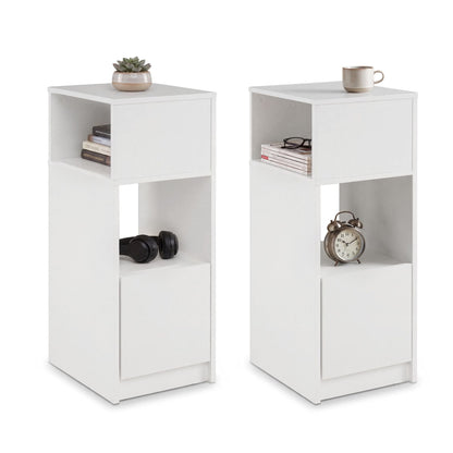 Narrow Nightstand Set of 2 with Drawer and 2 Storage Compartments for Small Spaces Living Room Bedroom-White