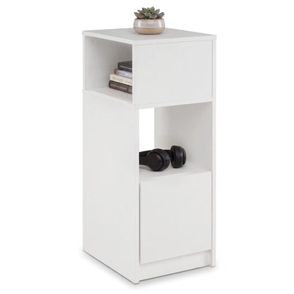 Narrow Nightstand with Drawer and 2 Storage Compartments for Small Spaces-White