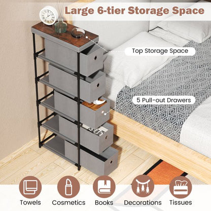 Narrow Dresser with 5 Drawers Slim Storage Tower with Metal Frame-Grey