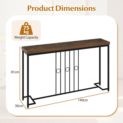 140CM Narrow Entryway Table with H-Shaped Base and Spacious tabletop-Rustic Brown