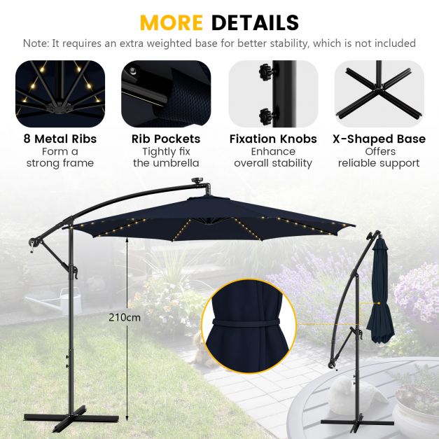 303 CM Solar-Powered Patio Offset Umbrella with 112 LED Lights-Navy