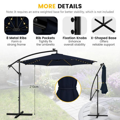 303 CM Solar-Powered Patio Offset Umbrella with 112 LED Lights-Navy