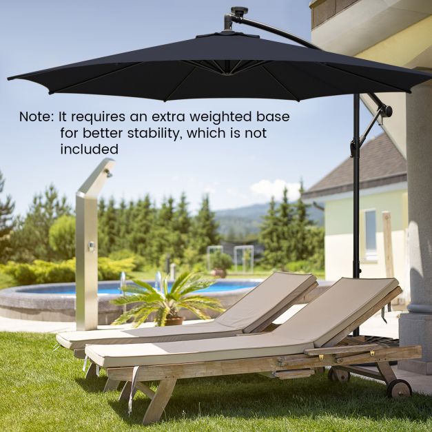 303 CM Solar-Powered Patio Offset Umbrella with 112 LED Lights-Navy