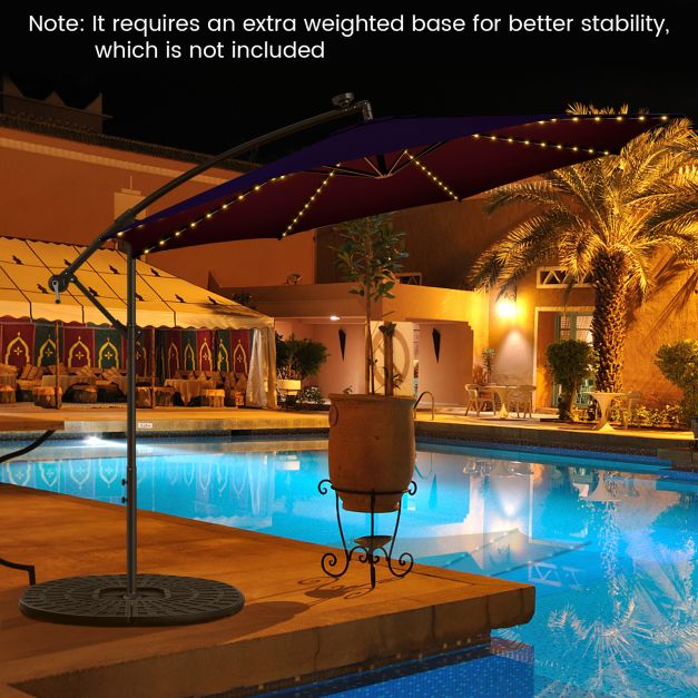 303 CM Solar-Powered Patio Offset Umbrella with 112 LED Lights-Navy