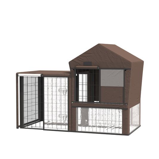 PawHut Rabbit Hutch Cover, wodoodporny ochraniacz klatki dla zwierząt, oddychający pokrowiec na klatkę dla świnki morskiej - brązowy