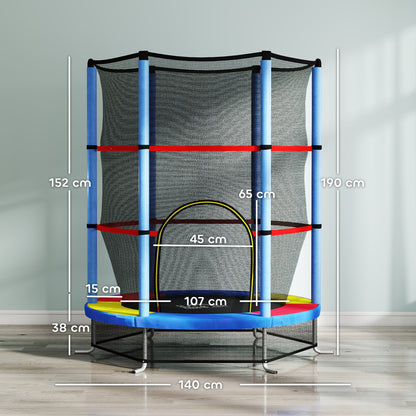HOMCOM Kids Trampoline, with Enclosure Net, Steel Frame, for Ages 3-6 Years - MultiColoured