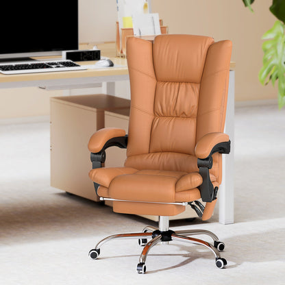 Vinsetto High Back Vibration Massage Office Chair, Heated Reclining PU Leather Computer Chair with 135  Reclining Back and Footrest, Light Brown