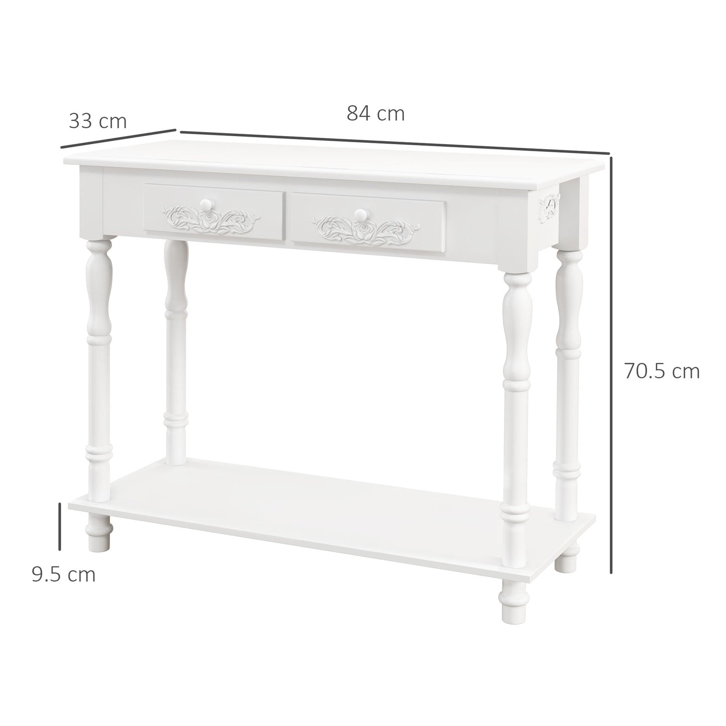 HOMCOM Console Table Modern Sofa Side Desk with Storage Shelves Drawers for Living Room Entryway Bedroom White