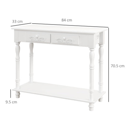 HOMCOM Console Table Modern Sofa Side Desk with Storage Shelves Drawers for Living Room Entryway Bedroom White