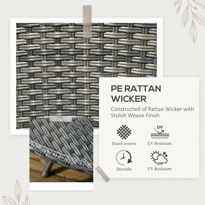 Outsunny Seven-Piece Rattan Dining Table, with Round Glass-Top Table - Mixed Grey