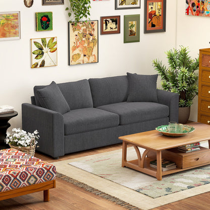 HOMCOM Nowoczesna sofa 3-osobowa z poduszką sprężynową, 212 cm, materiałowa, Jumbo Cord Sofa z 2 poduszkami dekoracyjnymi, tapicerowana sofa z kordu do salonu, sypialni, gabinetu, w kolorze szarym