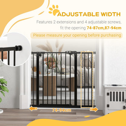 PawHut Metal 74-94cm Wide Adjustable Dog Gate Black