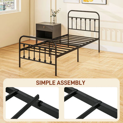 HOMCOM Single Minimalistic Metal Bed Frame - Black