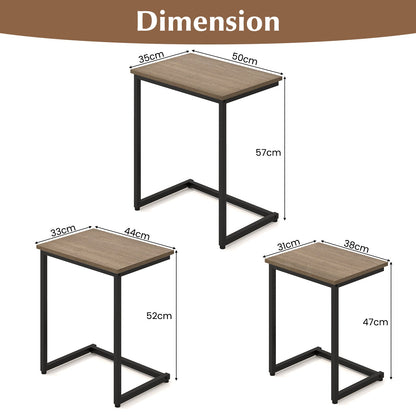 Rectangle Stacking Nesting End Table Set of 3-Oak