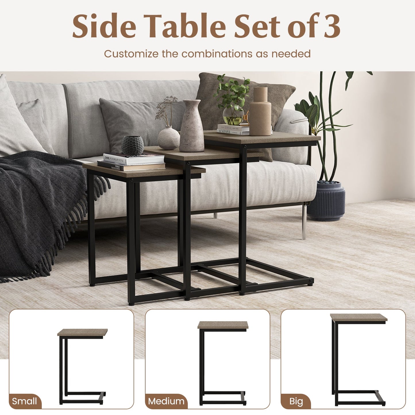 Rectangle Stacking Nesting End Table Set of 3-Oak