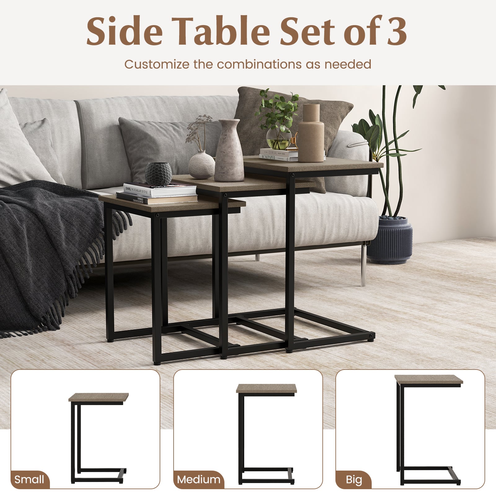 Rectangle Stacking Nesting End Table Set of 3-Oak