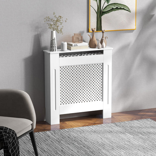 HOMCOM Wooden Radiator Cover Heating Cabinet Modern Home Furniture Grill Style White Painted (Small)