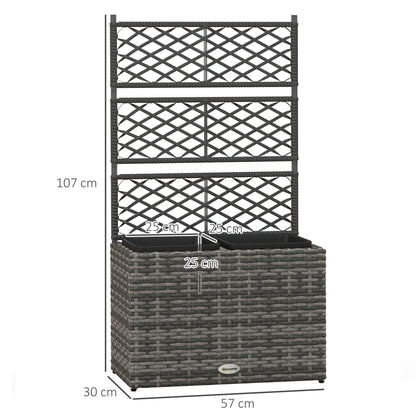 Outsunny 22 L Rattan Planter with Trellis, Freestanding Raised Beds for Garden with Two Plant Boxes, Outdoor Planter for Climbing Plants, Flowers, 57 x 30 x 107 cm, Mixed Grey