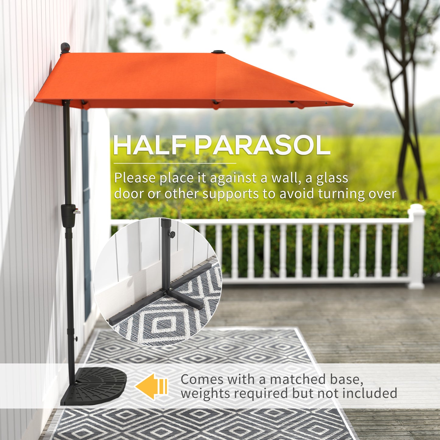 Outsunny 2m Half Parasol Parasol - Pomarańczowy