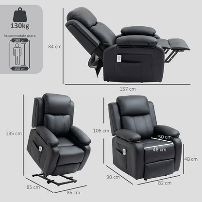 HOMCOM Riser and Recliner Chair with Vibration Massage, PU Leather Power Lift Chair for Elderly, Black