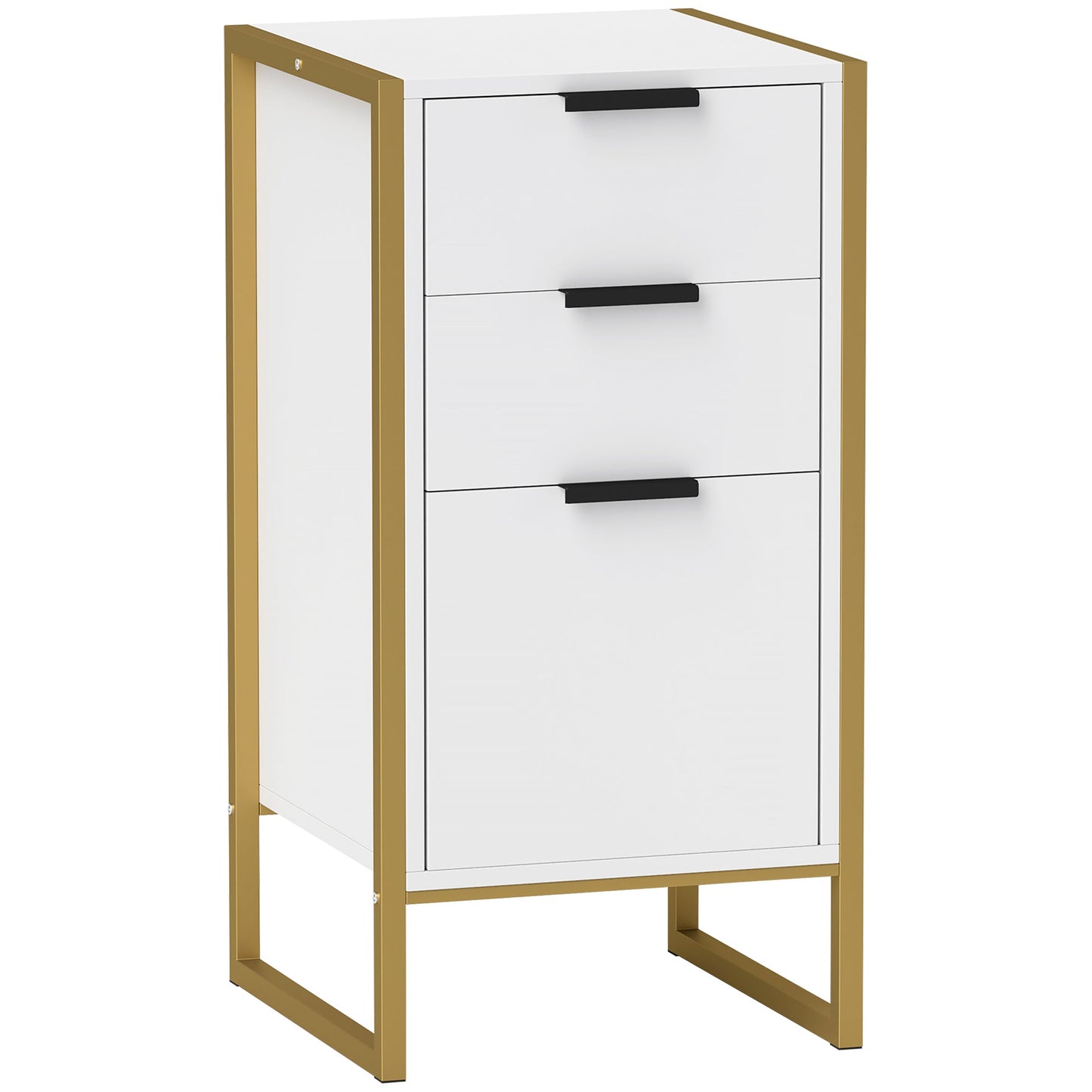 HOMCOM Bedroom Chest of Drawers, Industrial 3-Drawer Dresser, Storage Drawers Unit with Metal Frame for Living Room, White