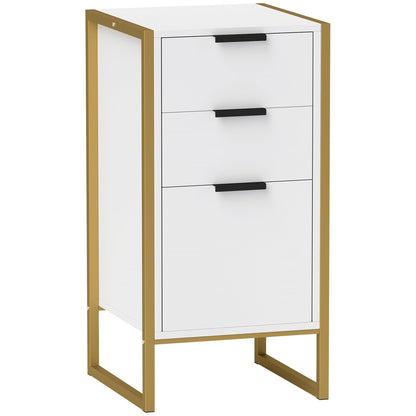 HOMCOM Bedroom Chest of Drawers, Industrial 3-Drawer Dresser, Storage Drawers Unit with Metal Frame for Living Room, White