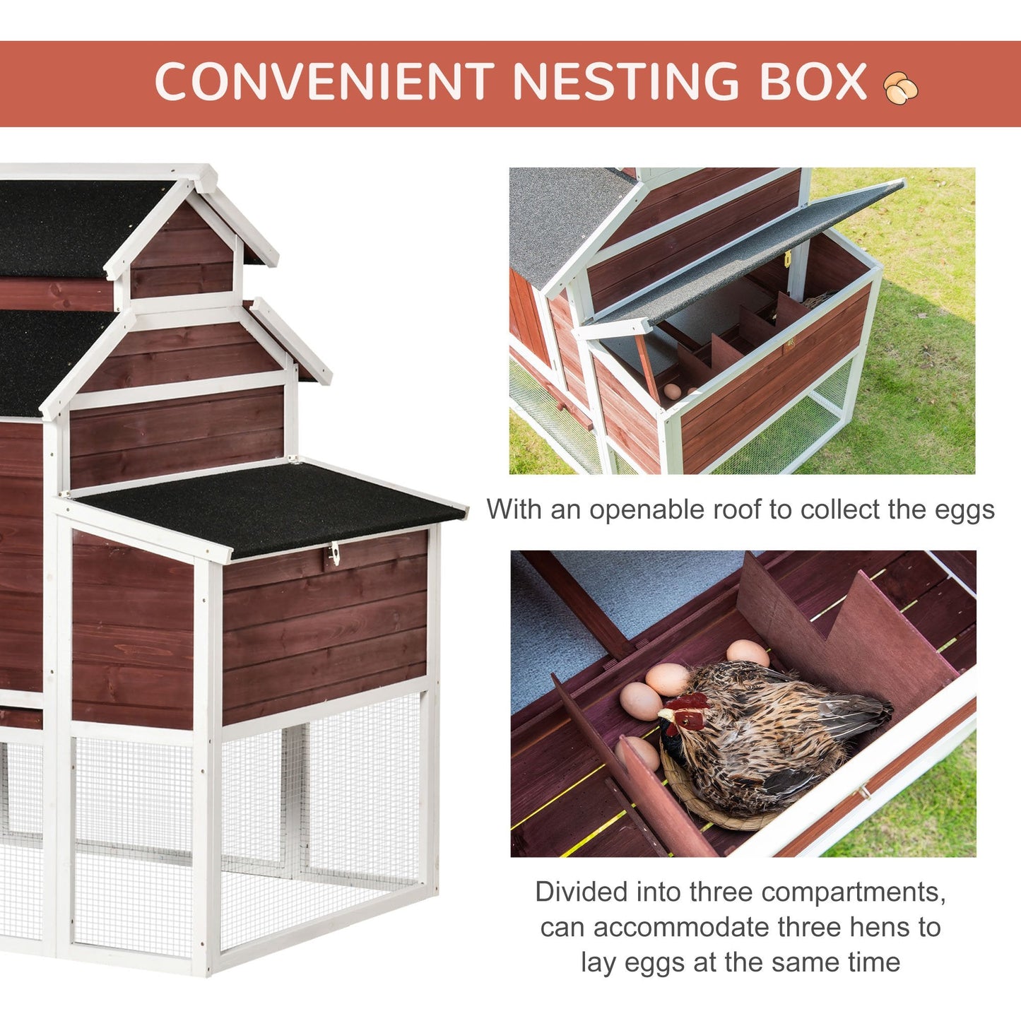 PawHut Deluxe Chicken Coop, Multi-room Hen House, Wooden Poultry Cage w/ Outdoor Run, Nesting Box, Removable Tray, Waterproof Asphalt Roof and Lockable Doors, 207 x 105 x 145cm 207cm Coop House Tray