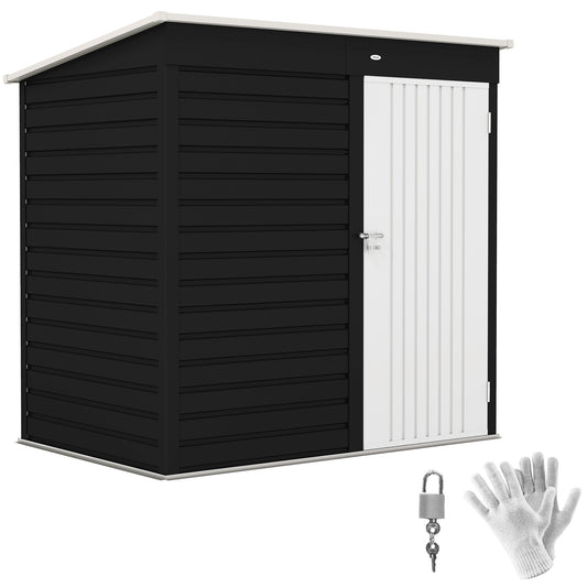 Outsunny 6 x 4ft Metalowy ogrodowy schowek, zewnętrzny schowek na narzędzia z zamykanymi drzwiami i rękawicami do ogrodu, patio, ciemnoszary