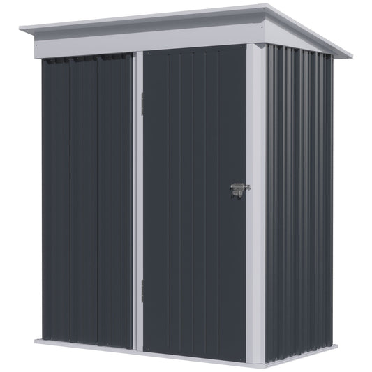 Outsunny Metal Garden Shed, Outdoor Lean-to Shed for Tool Motor Bike, with Adjustable Shelf, Lock, Gloves, 5'x3'x6',  Dark Grey