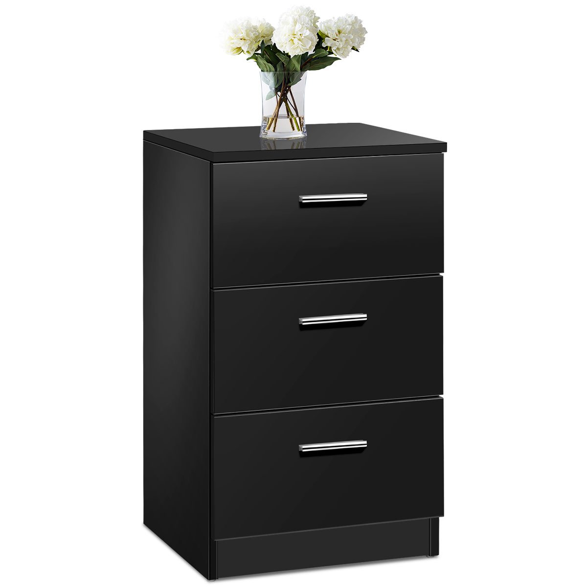 Space-saving Night Chest with 3 Drawers and Handles for Bedroom-Black