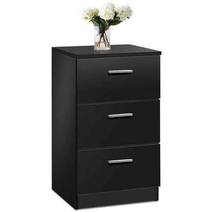 Space-saving Night Chest with 3 Drawers and Handles for Bedroom-Black