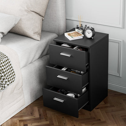 Space-saving Night Chest with 3 Drawers and Handles for Bedroom-Black
