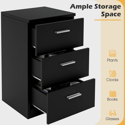 Space-saving Night Chest with 3 Drawers and Handles for Bedroom-Black