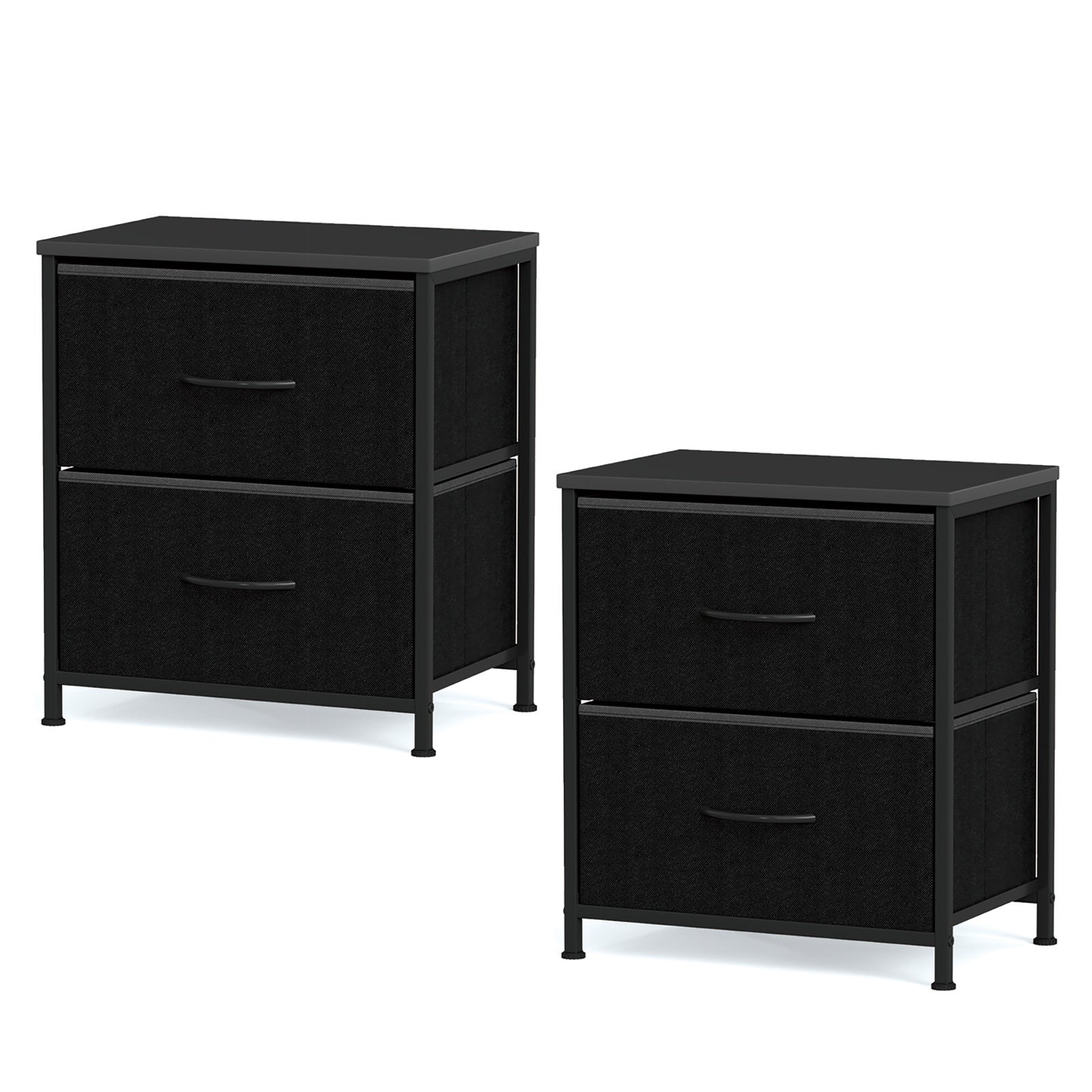 Nightstand Set of 2 End Table with Fabric Drawers for Bedroom-Black