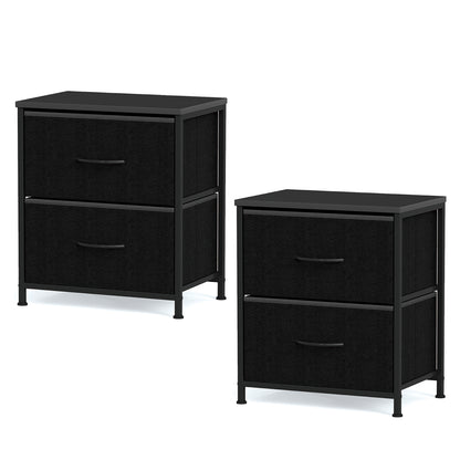 Nightstand Set of 2 End Table with Fabric Drawers for Bedroom-Black