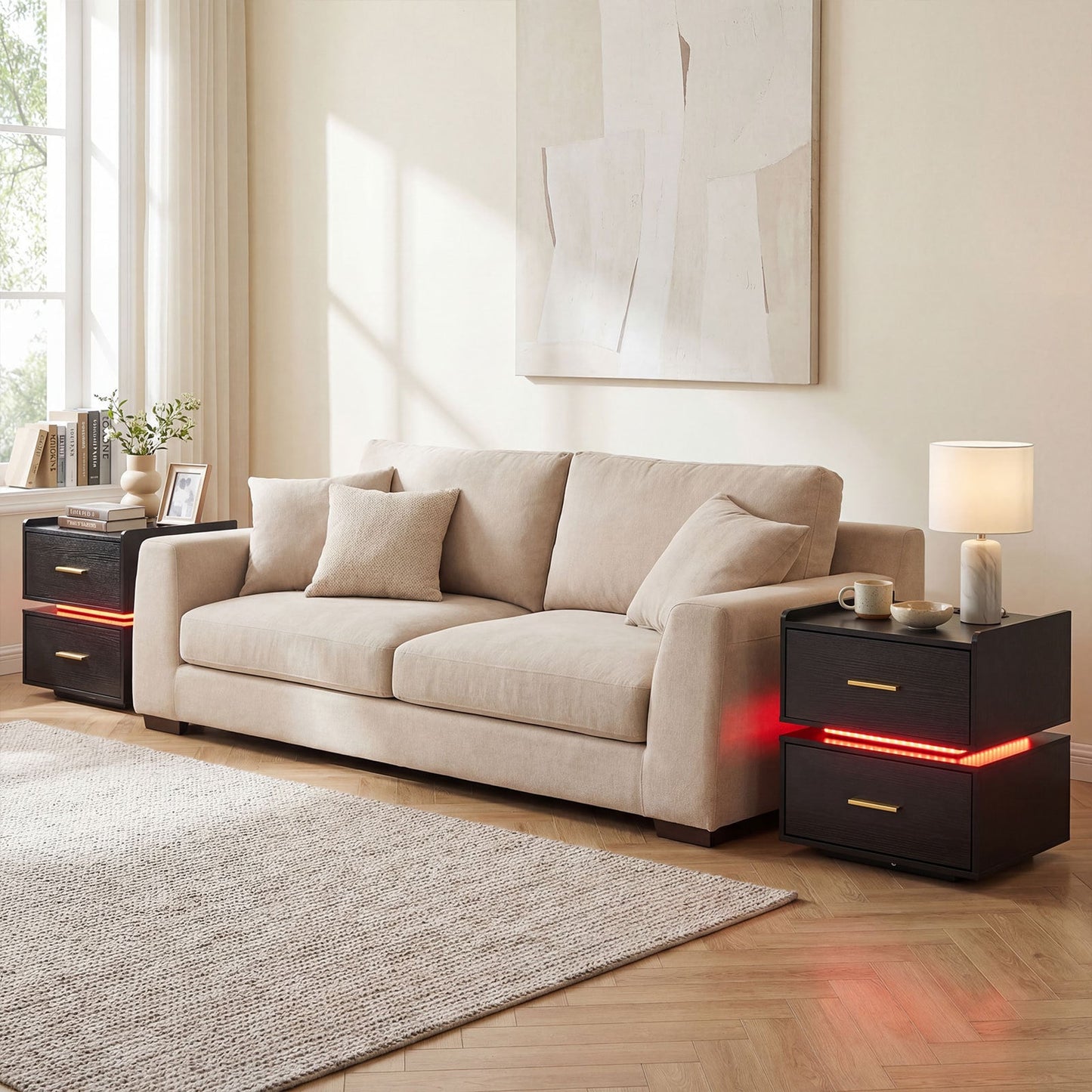 Nightstand with Charging Station and 2 Storage Drawers-Black