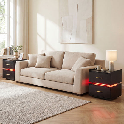 Nightstand with Charging Station and 2 Storage Drawers-Black