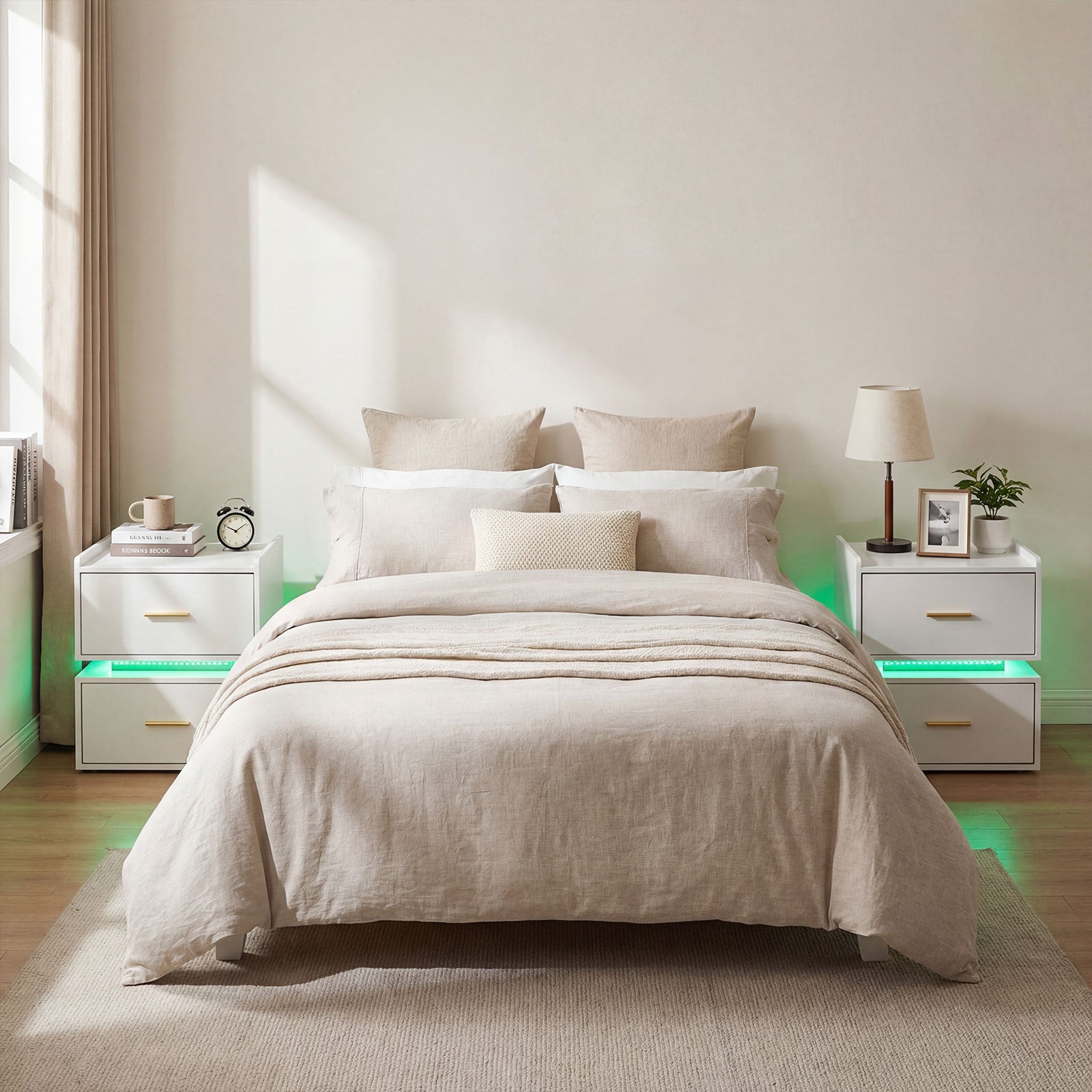 Nightstand with Charging Station and 2 Storage Drawers-White