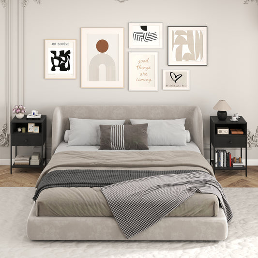 Nightstand with Open Compartment and Storage Shelf Set of 2-Black