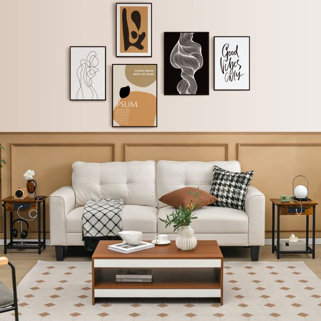 Nightstand Set of 2 with Charging Station and Open Shelf